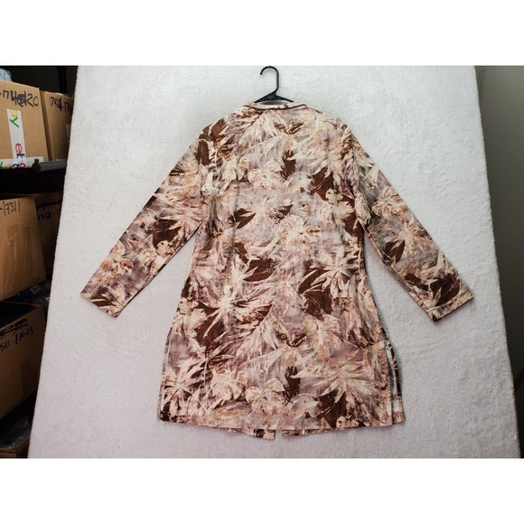 Coldwater Creek Jacket Womens Medium Brown Floral Linen Long Sleeve Button Front - Picture 2 of 10